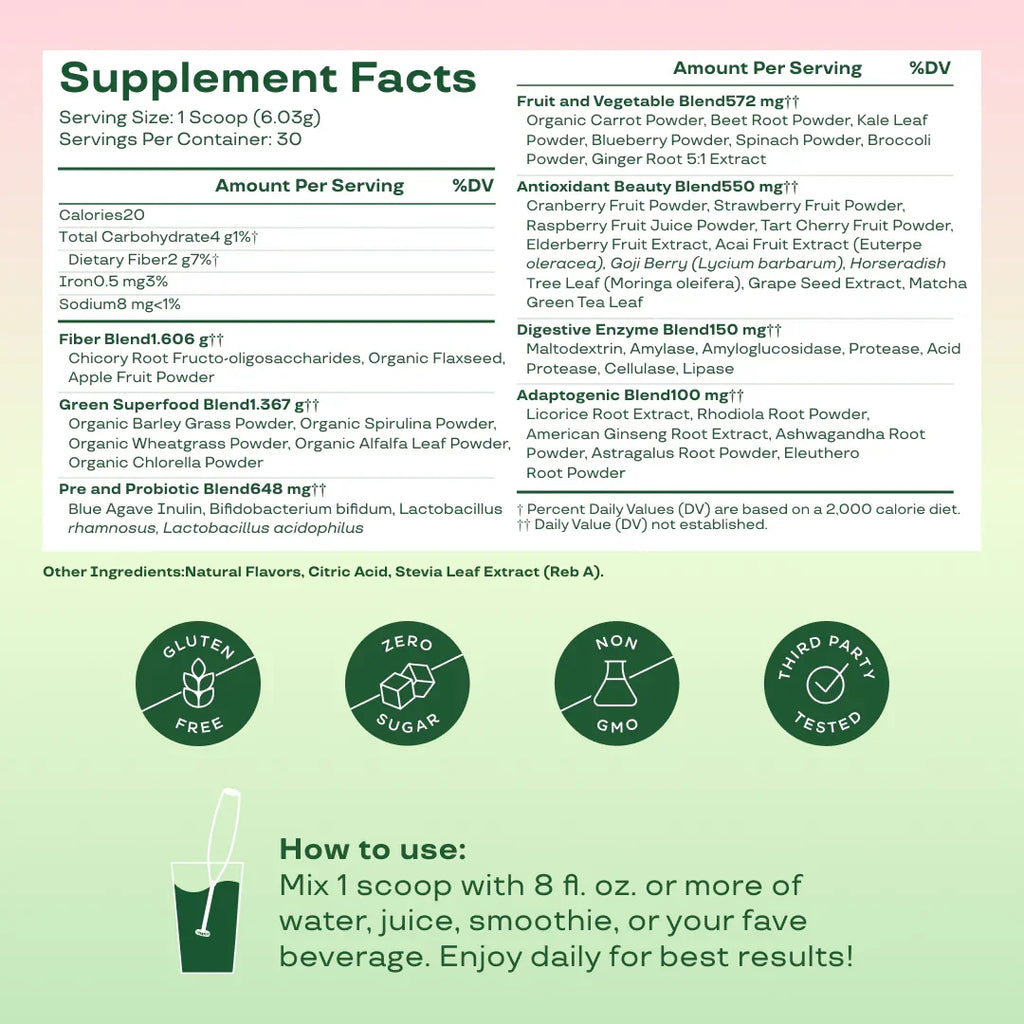 Greens & Superfoods Powder, Strawberry Kiwi, 25 Servings